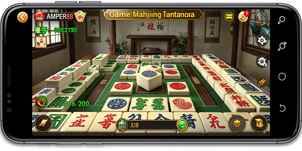 Screenshot gameplay AMPER88 menampilkan tampilan ubin Mahjong yang menarik.