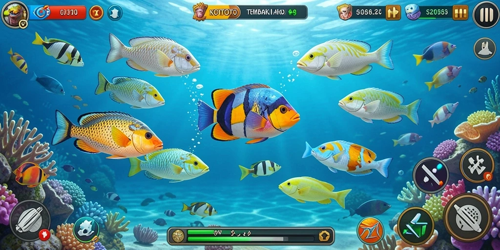 Gameplay menarik di game Tembak Ikan KOITOTO dengan berbagai ikan warna-warni.