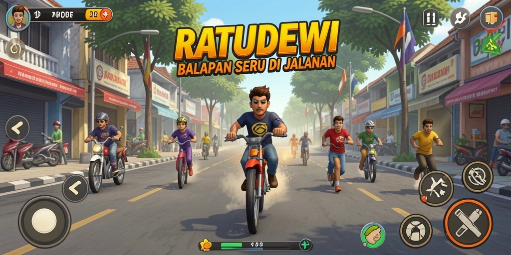 Tampilan gameplay balapan yang menegangkan di RATUDEWI.