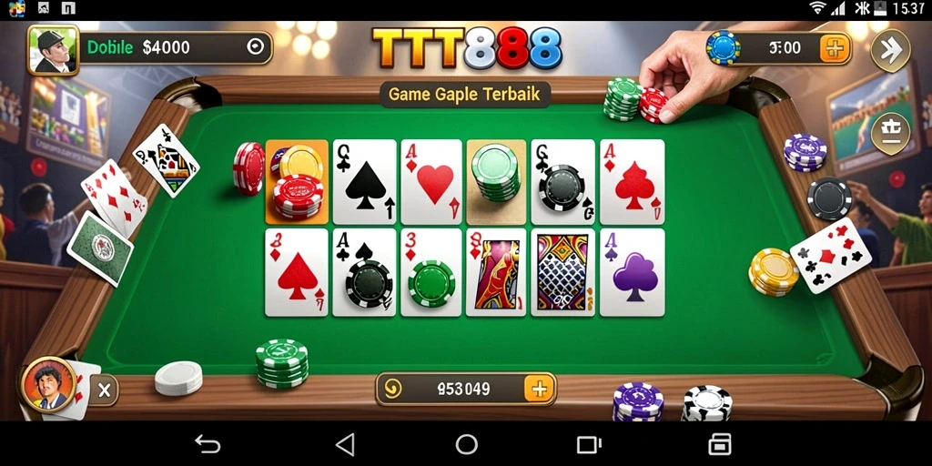 Tampilan gameplay seru TTT888 saat bermain Gaple bersama teman.